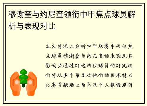 穆谢奎与约尼查领衔中甲焦点球员解析与表现对比